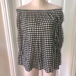 Sanctuary Black and White Gingham Off-Shoulder Top
